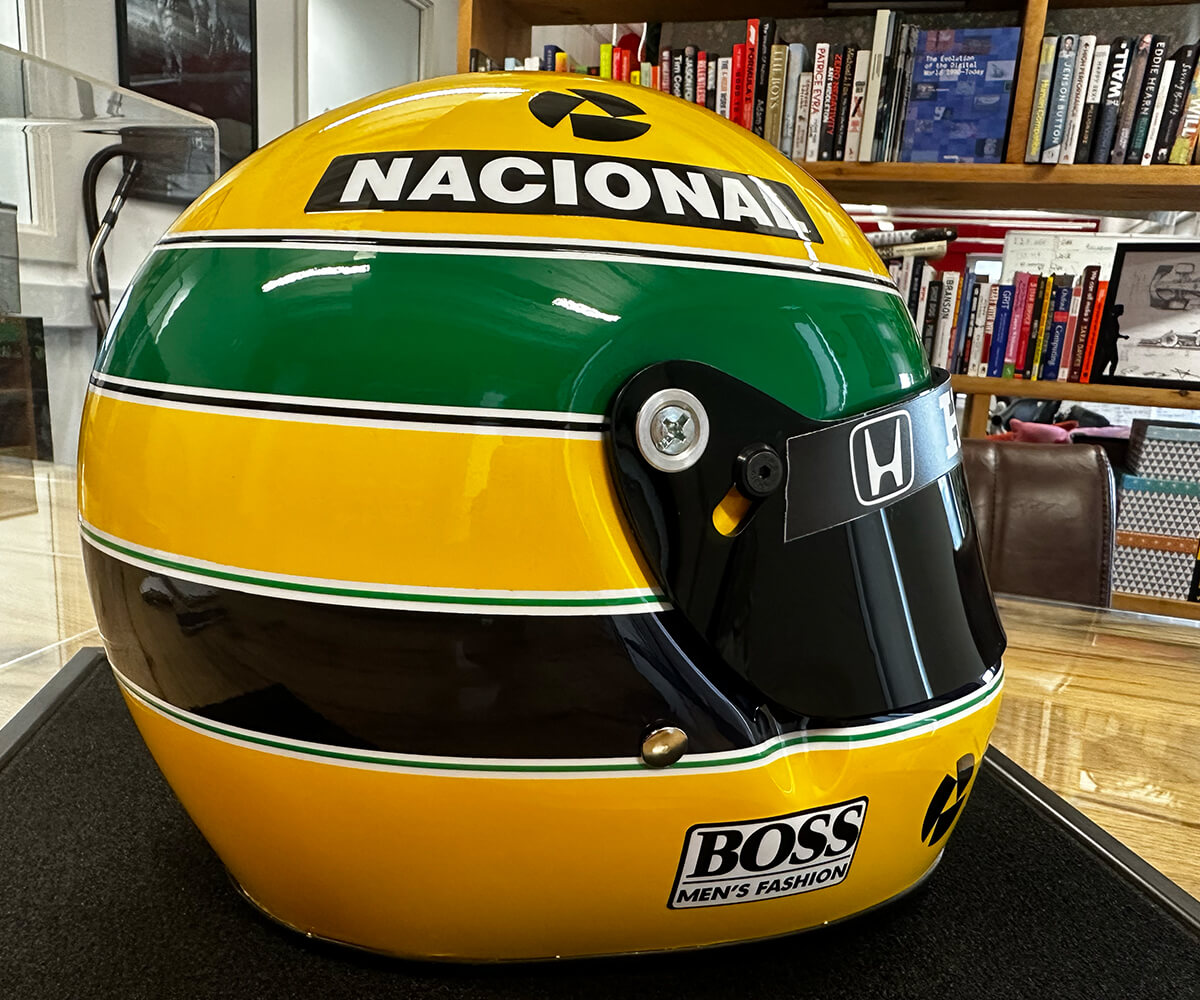 Another side view showing the stripes of Ayrton Senna's Helmet